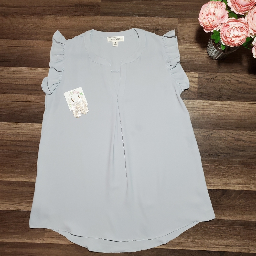 🌸MISSES & PLUS🌸 Lt. Grey Flutter Sleeve Top